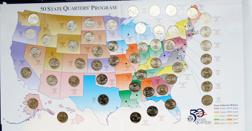 【美洲】美国50州州币 硬币50枚带册 美国老鹰
