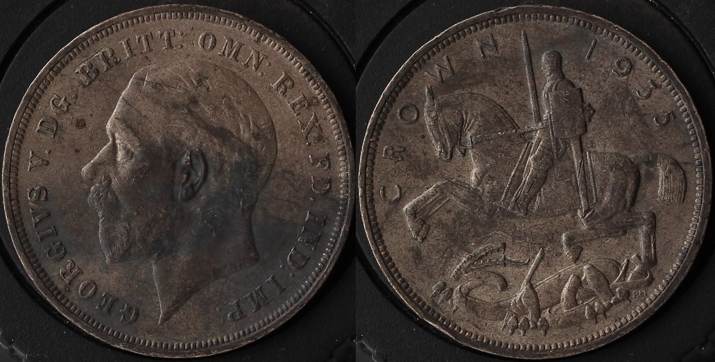 大英帝国1935年乔治五世1克朗马剑大银币2 中