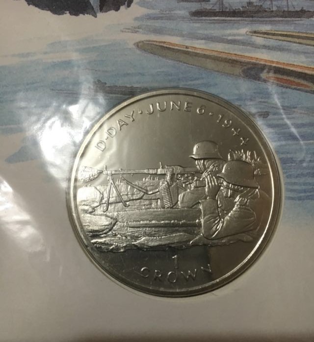 马恩岛 1994年 诺曼底登陆 1克朗 纪念币 邮币