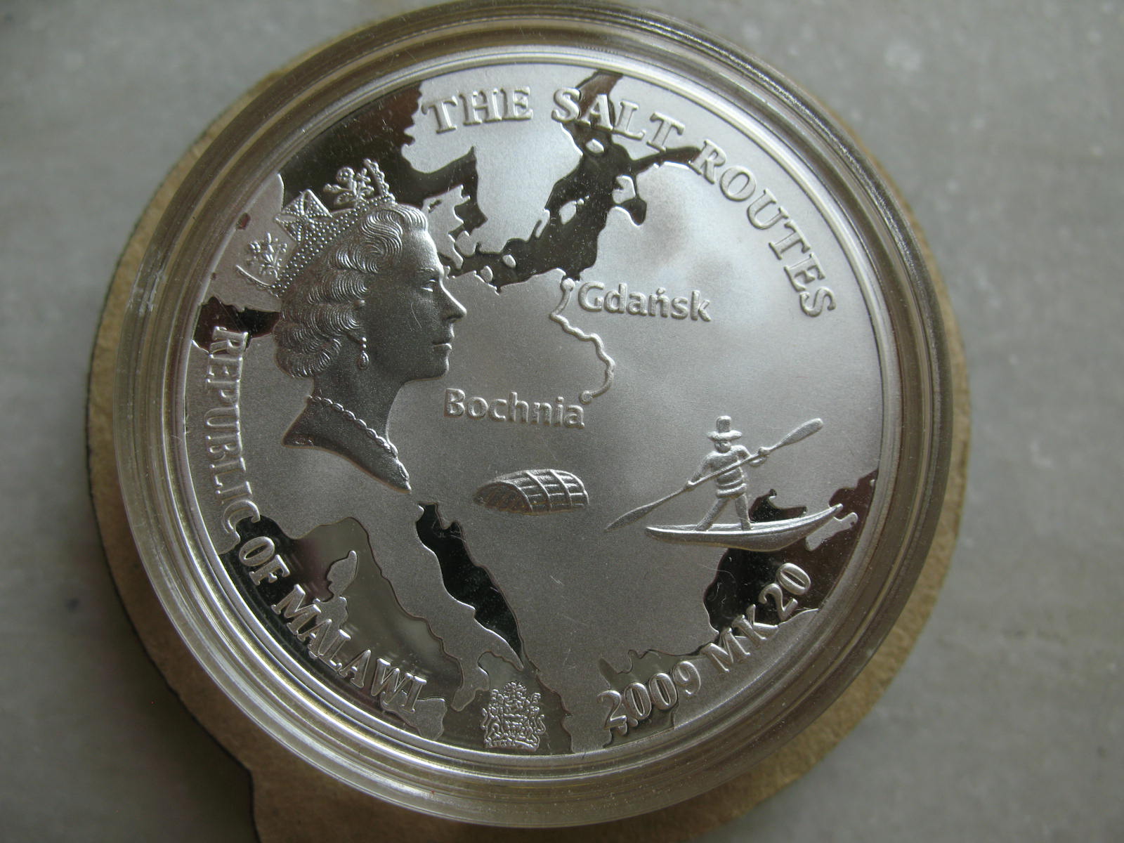 2009年马拉维20元精制欧洲运盐之路纪念大银