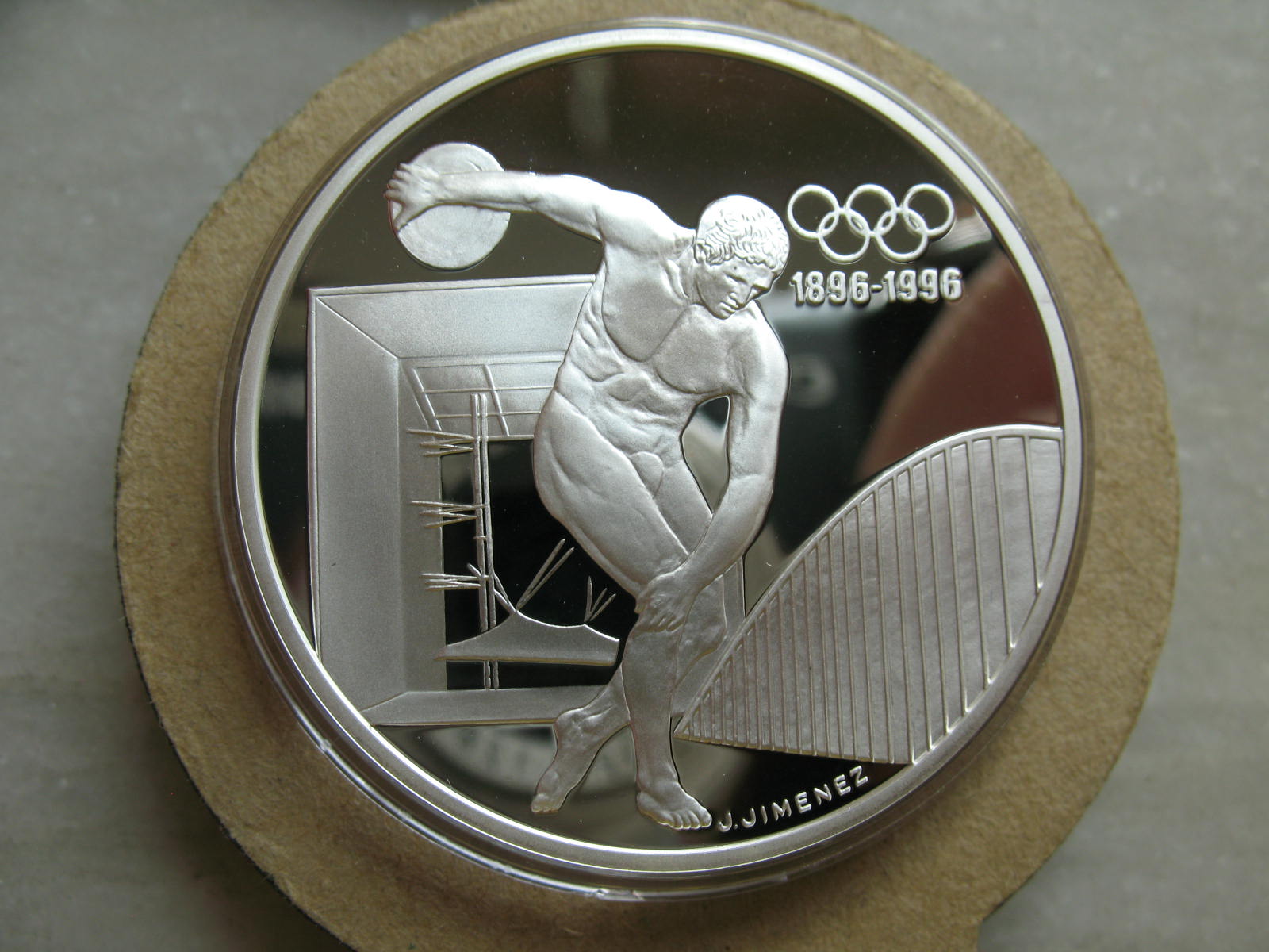 1994年法国100法郎精制纪念大银币-飞盘 中邮