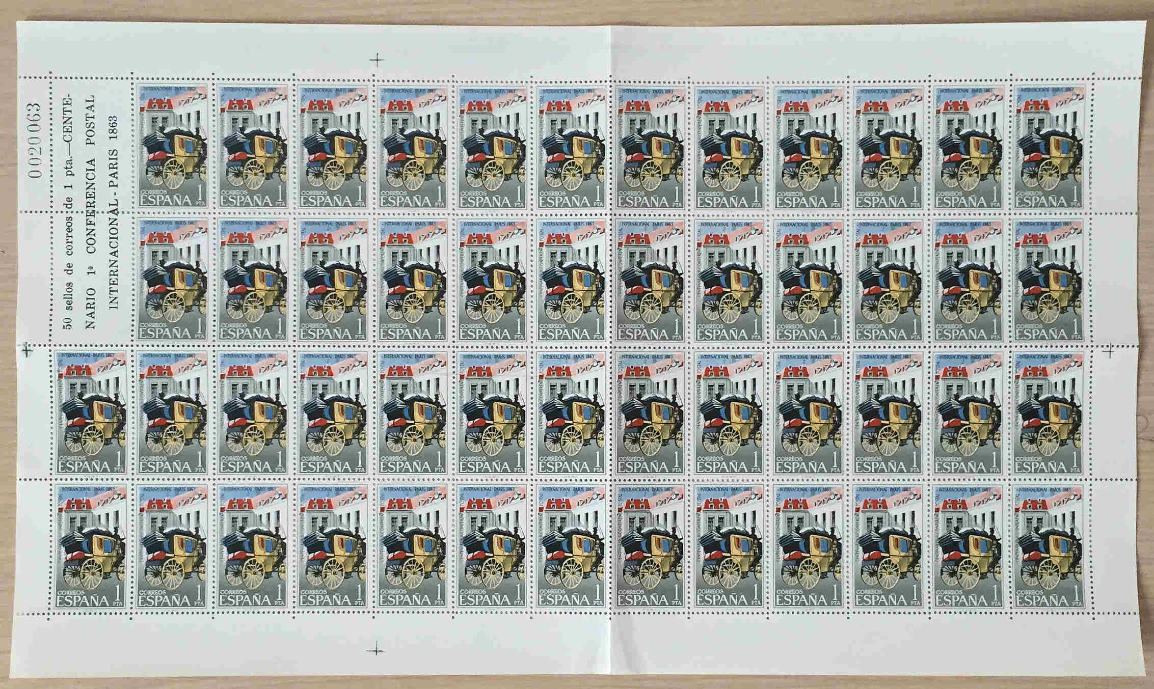 西班牙1963巴黎邮政会议百年马车版张新含50