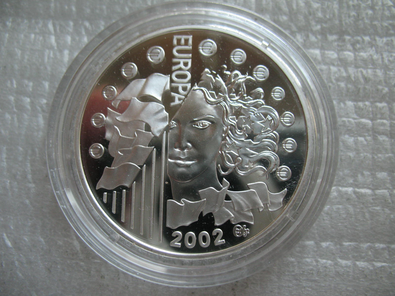 2002年法国1.5欧元精制币中币纪念大银币 中邮