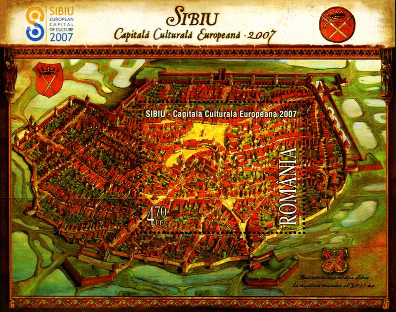 罗马尼亚2007文化之都俯瞰地图小型张 中邮网